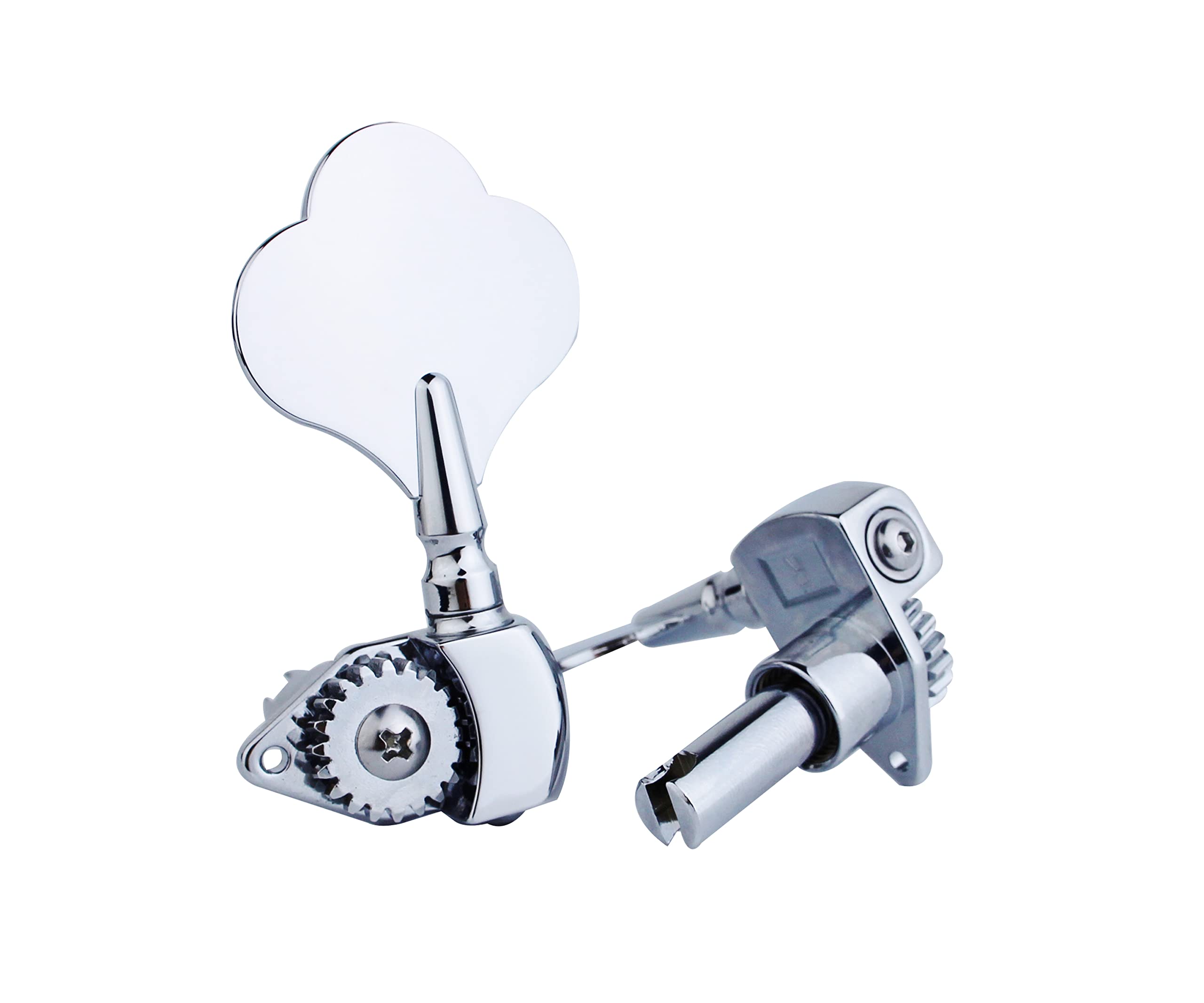Guyker Open Frame Electric Bass Machine Head (2R + 2L) - 1:20 Ratio Gear Tuners Tuning Key Pegs - chrome